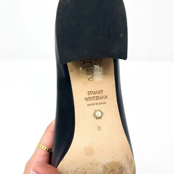 STUART WEITZMAN Riela Black Leather Block Heel Loafer
