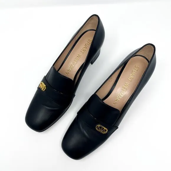 STUART WEITZMAN Riela Black Leather Block Heel Loafer