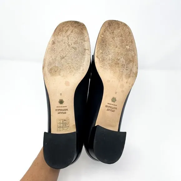STUART WEITZMAN Riela Black Leather Block Heel Loafer
