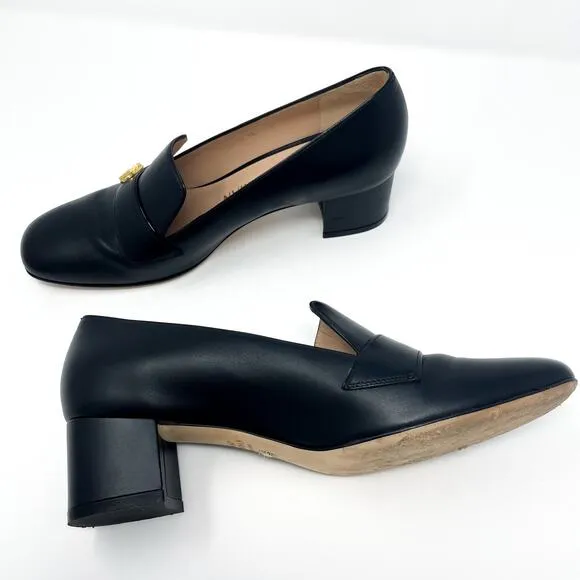 STUART WEITZMAN Riela Black Leather Block Heel Loafer