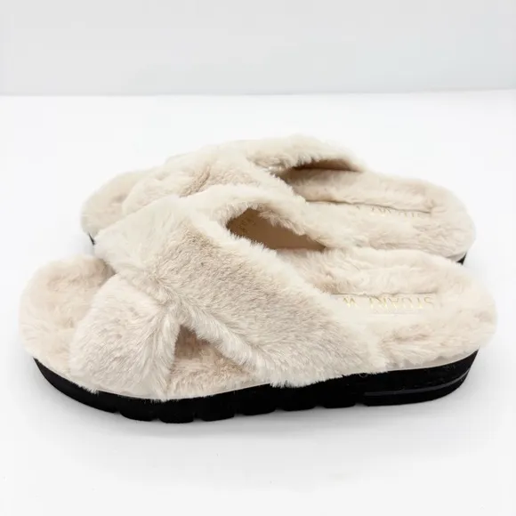 Stuart Weitzman Roza Lift Fuzzy Slides