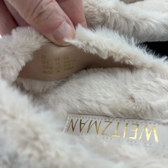Stuart Weitzman Roza Lift Fuzzy Slides
