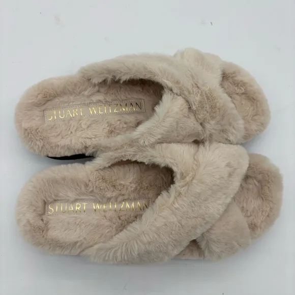 Stuart Weitzman Roza Lift Fuzzy Slides