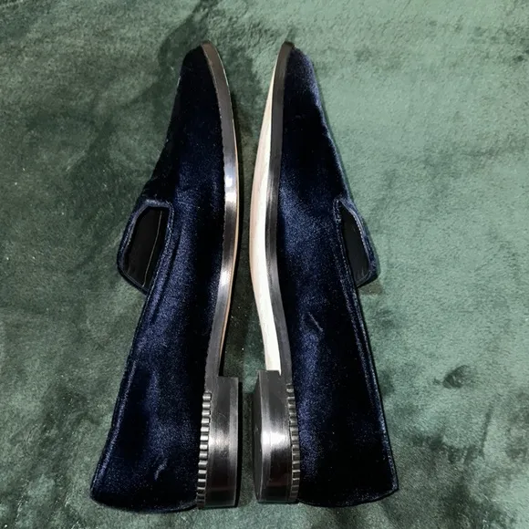 Stuart Weitzman Runatab Velvet Flat In Blue Size 9 1/2 Preowned MSRP $425