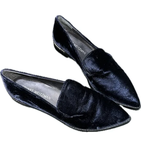 Stuart Weitzman Runatab Velvet Flat In Blue Size 9 1/2 Preowned MSRP $425