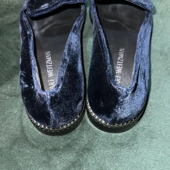 Stuart Weitzman Runatab Velvet Flat In Blue Size 9 1/2 Preowned MSRP $425