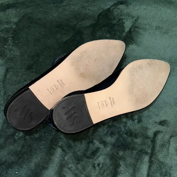 Stuart Weitzman Runatab Velvet Flat In Blue Size 9 1/2 Preowned MSRP $425