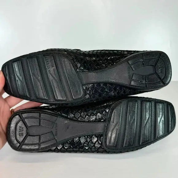 Stuart Weitzman Snakeskin Animal Print Jewel Leather Black Mules Minimalist 10