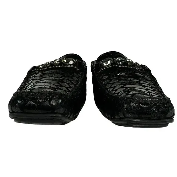 Stuart Weitzman Snakeskin Animal Print Jewel Leather Black Mules Minimalist 10