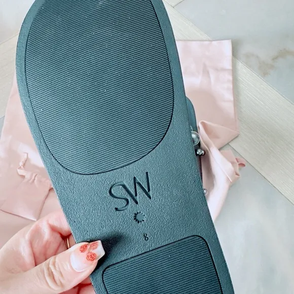 Stuart Weitzman Superstud Slides | Size 8 | Black Leather Sandals/NWOB