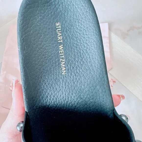 Stuart Weitzman Superstud Slides | Size 8 | Black Leather Sandals/NWOB