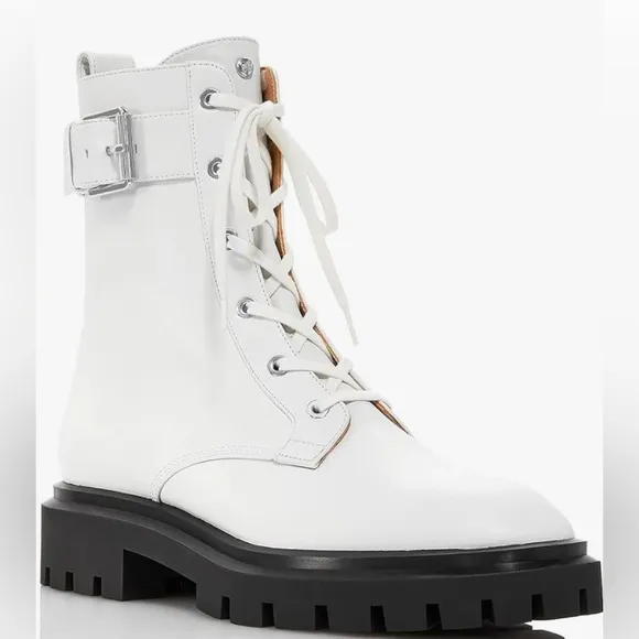 Stuart Weizman White Ultra Lug Buckle Combat Lace up‎ Boots. 9B