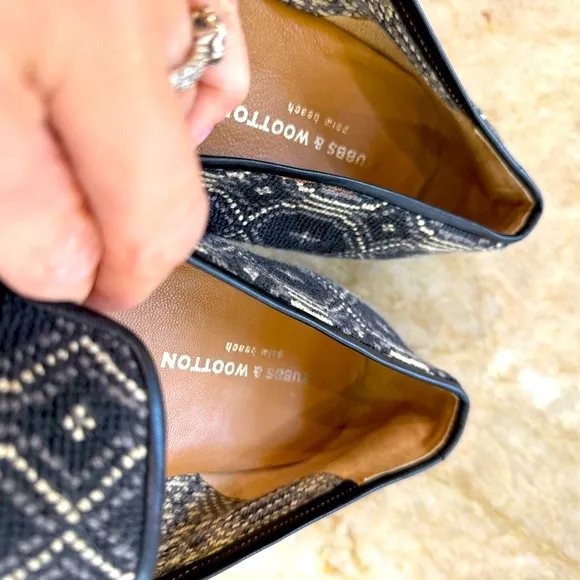 Stubbs &amp; Wootton Black and Cream Loafers with Geometric Design