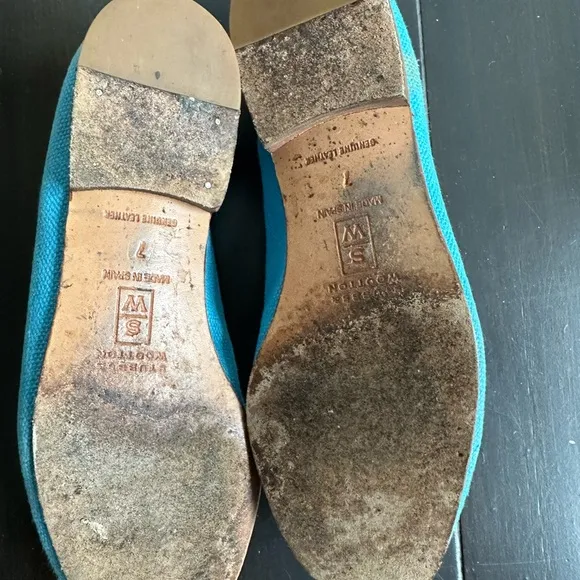 Stubbs &amp; Wootton Blue and Yellow Flats with Banana Embroidery
