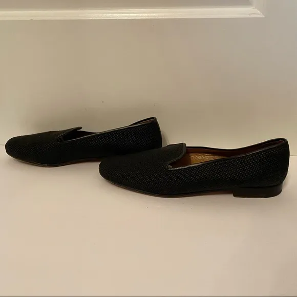 STUBBS &amp; WOOTTON SHOES FLATS LOAFERS BLACK LEATHER HANDMADE SPAIN Size 9