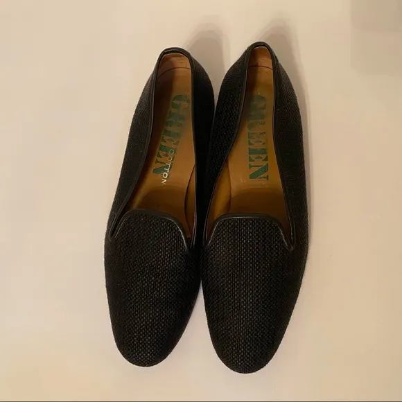 STUBBS &amp; WOOTTON SHOES FLATS LOAFERS BLACK LEATHER HANDMADE SPAIN Size 9