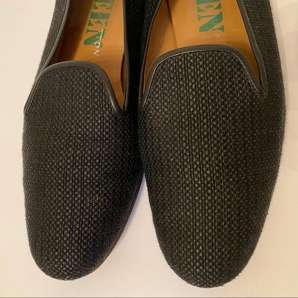 STUBBS &amp; WOOTTON SHOES FLATS LOAFERS BLACK LEATHER HANDMADE SPAIN Size 9