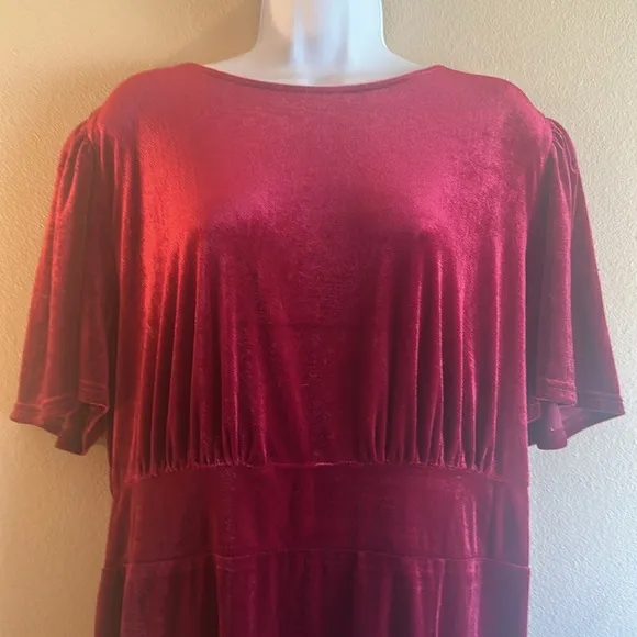 Sugarlips Night Bloom Velvet Midi Dress Cherry Short Sleeve Womens Size 2X