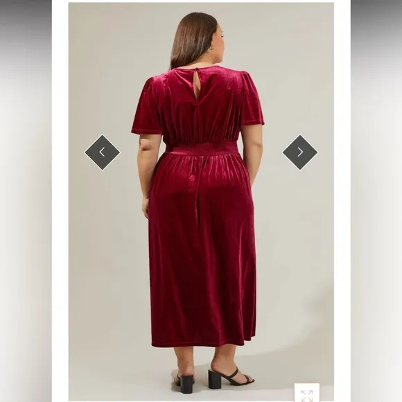 Sugarlips Night Bloom Velvet Midi Dress Cherry Short Sleeve Womens Size 2X