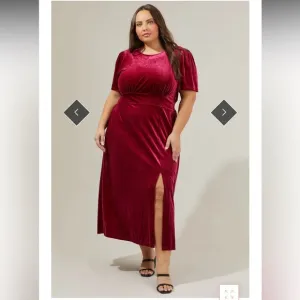 Sugarlips Night Bloom Velvet Midi Dress Cherry Short Sleeve Womens Size 2X