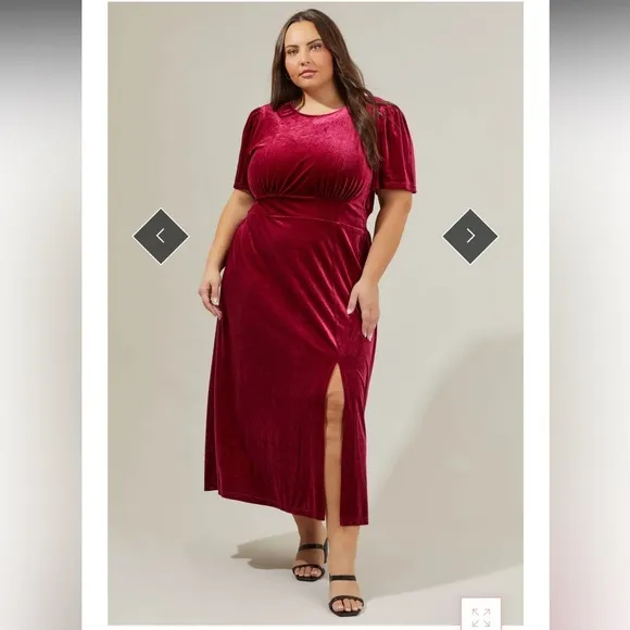 Sugarlips Night Bloom Velvet Midi Dress Cherry Short Sleeve Womens Size 2X