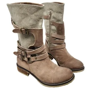 Sundance Mixed Media Legend Boots Mid-Calf Adjustable Strap Leather Brown Size 6