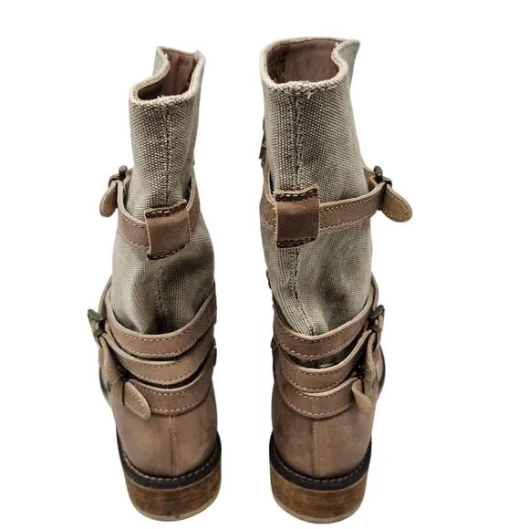 Sundance Mixed Media Legend Boots Mid-Calf Adjustable Strap Leather Brown Size 6