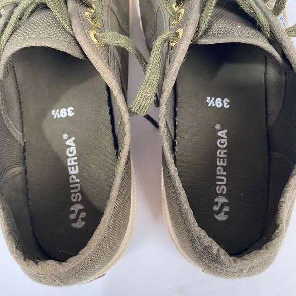 Superga Cotu Classic Olive green canvas sneakers with fleece lining women 8.5