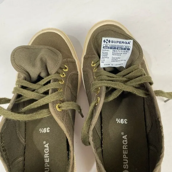 Superga Cotu Classic Olive green canvas sneakers with fleece lining‎ women 8.5
