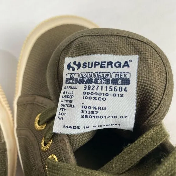 Superga Cotu Classic Olive green canvas sneakers with fleece lining women 8.5