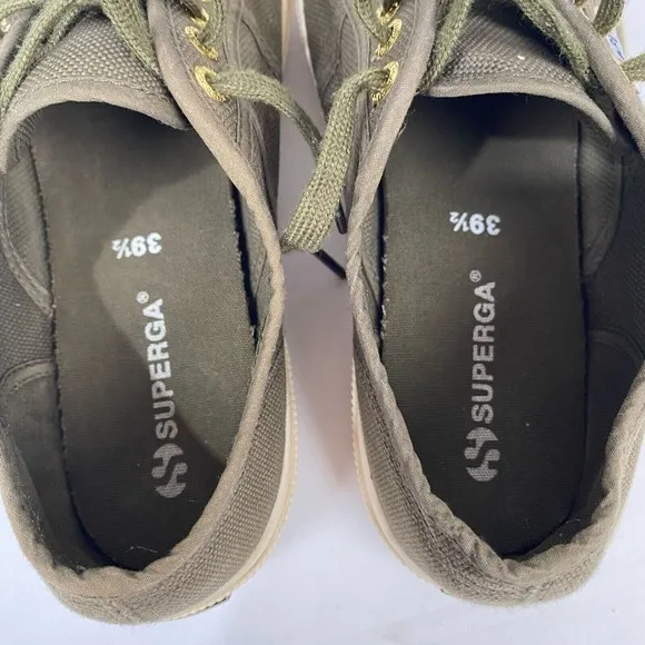 Superga Cotu Classic Olive green canvas sneakers with fleece lining‎ women 8.5