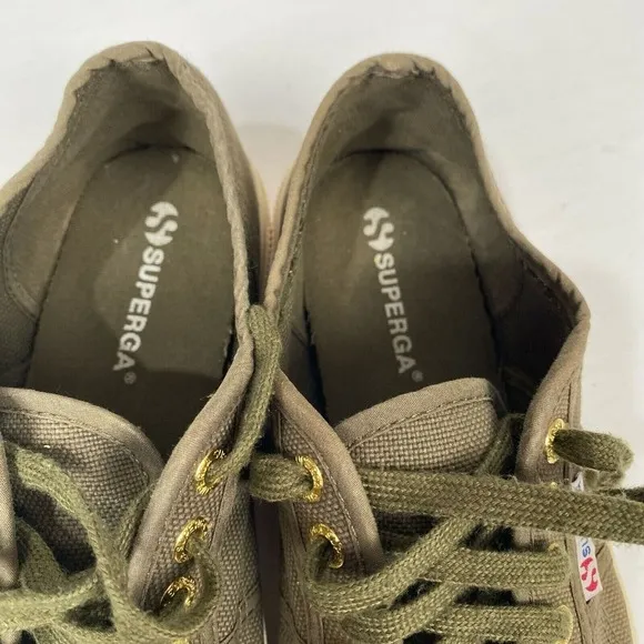 Superga Cotu Classic Olive green canvas sneakers with fleece lining‎ women 8.5