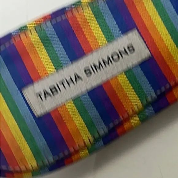 TABITHA‎ SIMMONS CANVAS STRIPE LEATHER TRIM SLIDE SANDALS SIZE 38 1/2