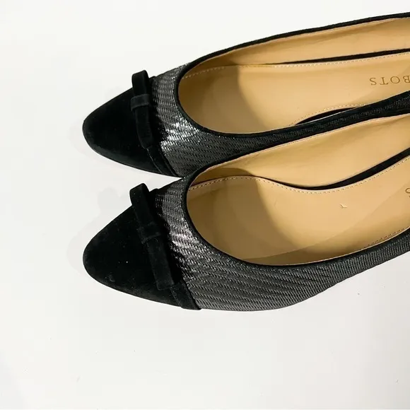 Talbots Black Silver Shimmer Leather Flats Velvet Upper size 9.5