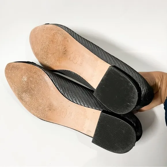 Talbots Black Silver Shimmer Leather Flats Velvet Upper size 9.5