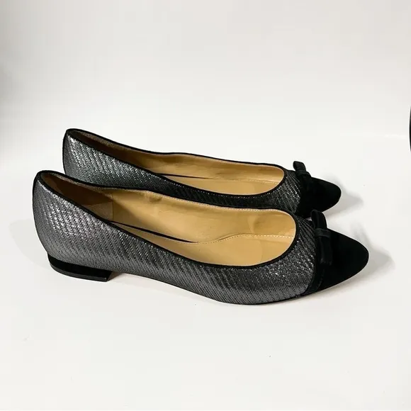 Talbots Black Silver Shimmer Leather Flats Velvet Upper size 9.5