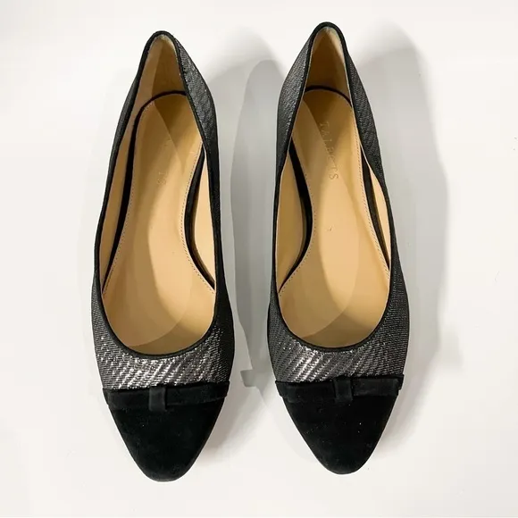 Talbots Black Silver Shimmer Leather Flats Velvet Upper size 9.5