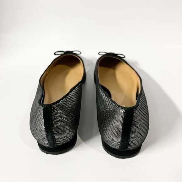 Talbots Black Silver Shimmer Leather Flats Velvet Upper size 9.5