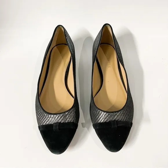 Talbots Black Silver Shimmer Leather Flats Velvet Upper size 9.5