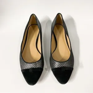 Talbots Black Silver Shimmer Leather Flats Velvet Upper size 9.5