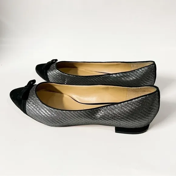 Talbots Black Silver Shimmer Leather Flats Velvet Upper size 9.5