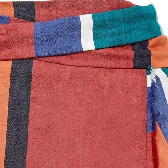 Tanya Taylor &quot;Jade&quot; Broad Stripe Linen-Blend Midi Wrap Skirt