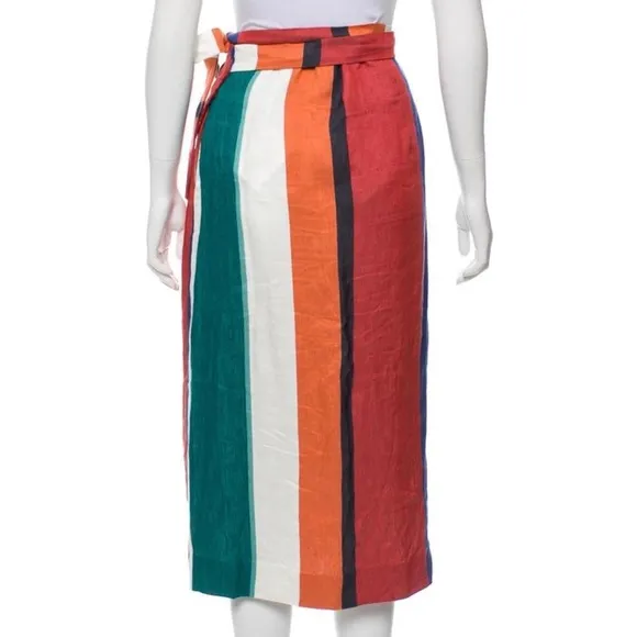 Tanya Taylor &quot;Jade&quot; Broad Stripe Linen-Blend Midi Wrap Skirt