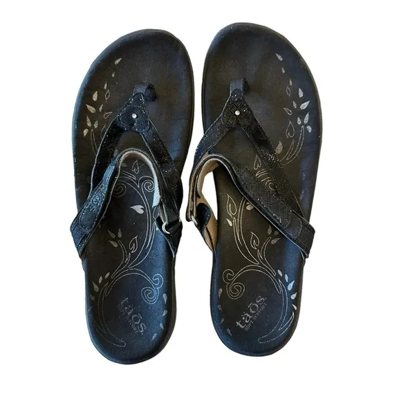 Taos Footwear walking sandals black sparkly details, adjustable straps size 9