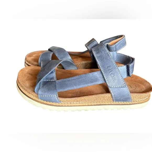 Taos Sideways Dark Blue Leather Sandals, Size 7-7.5 (Euro size 38), Comfortable