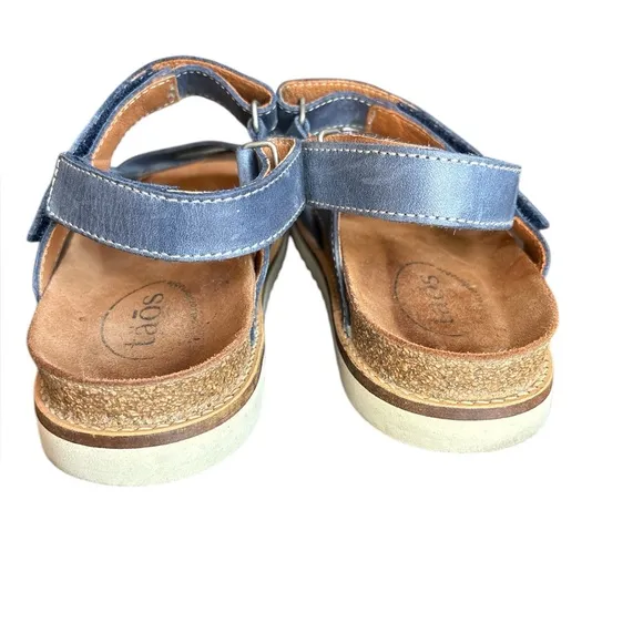 Taos Sideways Dark Blue Leather Sandals, Size 7-7.5 (Euro size 38), Comfortable