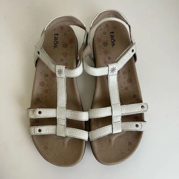 Taos Trophy 2 Leather Sandals Womens 9 40 Strappy Comfort Supportive Shoes White