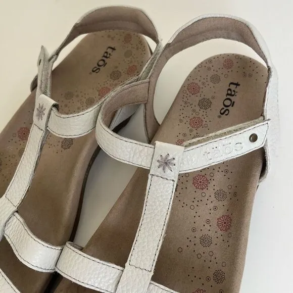 Taos Trophy 2 Leather Sandals Womens 9 40 Strappy Comfort Supportive Shoes White