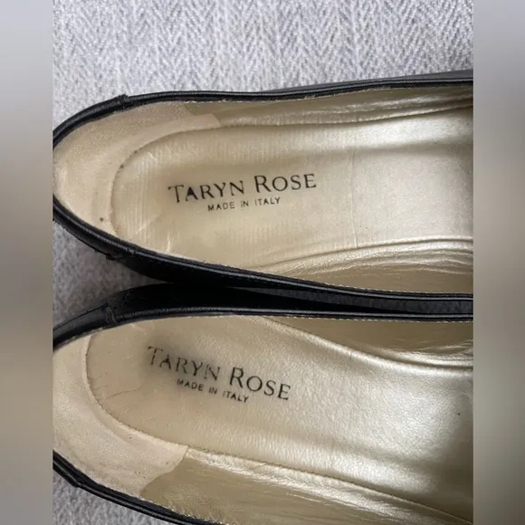 Taryn Rose Black Leather Mary Jane Ballet Flats Loafer Wedge Heel Velcro Strap