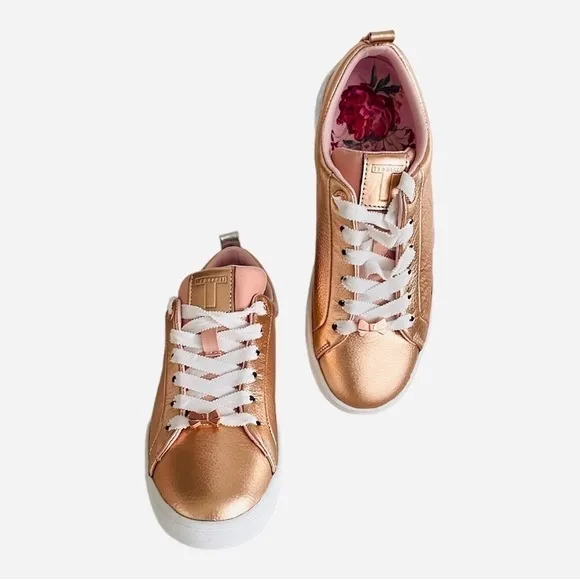 TED BAKER Gielli Rose Gold Sneakers Women’s Lace Up Shoes Flats Athletic Shoes